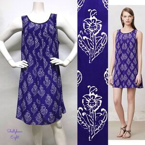 ANTHROPOLOGIE Maeve Petal Stamp SILK Swing Dress L